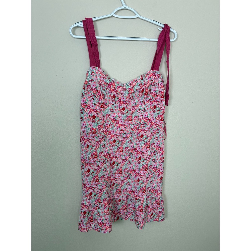 City Triangles Pink Floral‎ Smocked Tie Strap Mini Dress PAEV-1224 Womens Medium